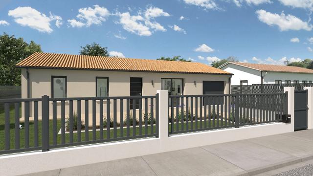 Maison moderne clôture élégante toit tuile ciel bleu
