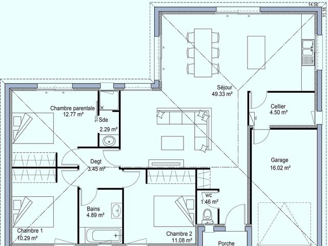 Plan maison moderne 100m² 3 chambres garage