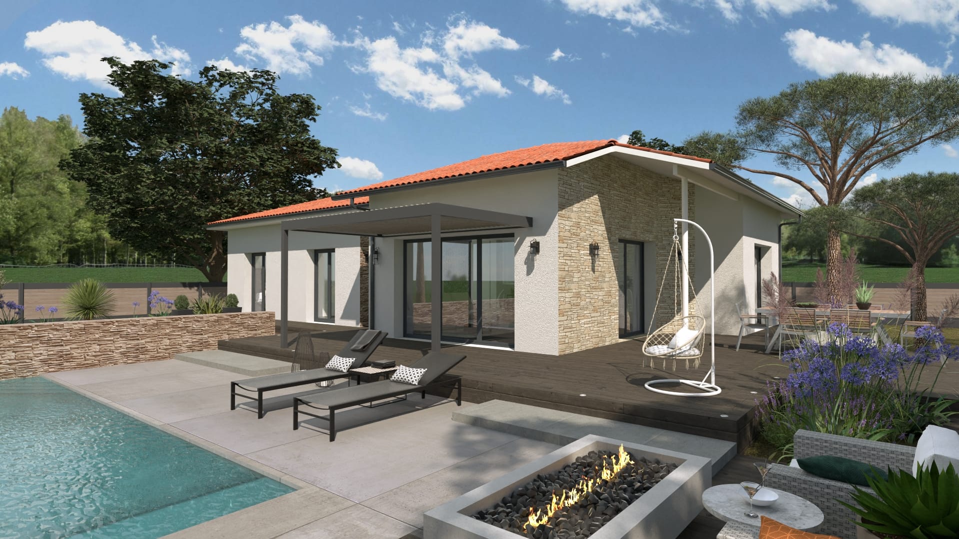 Villa de luxe moderne avec piscine et feu extérieur