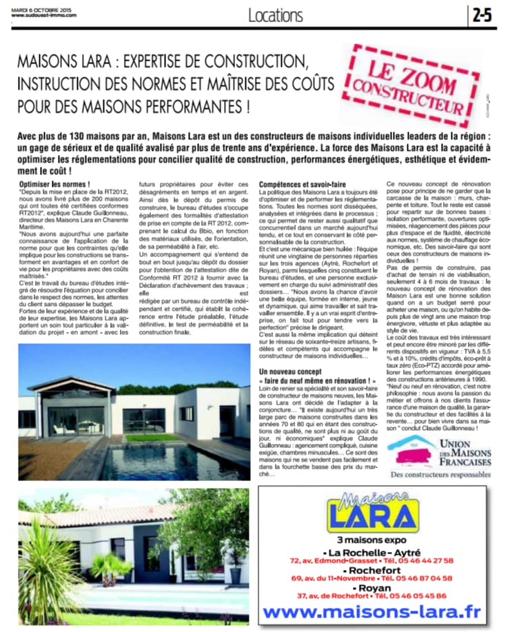 Construction Maisons LARA compétence coût maîtrisé