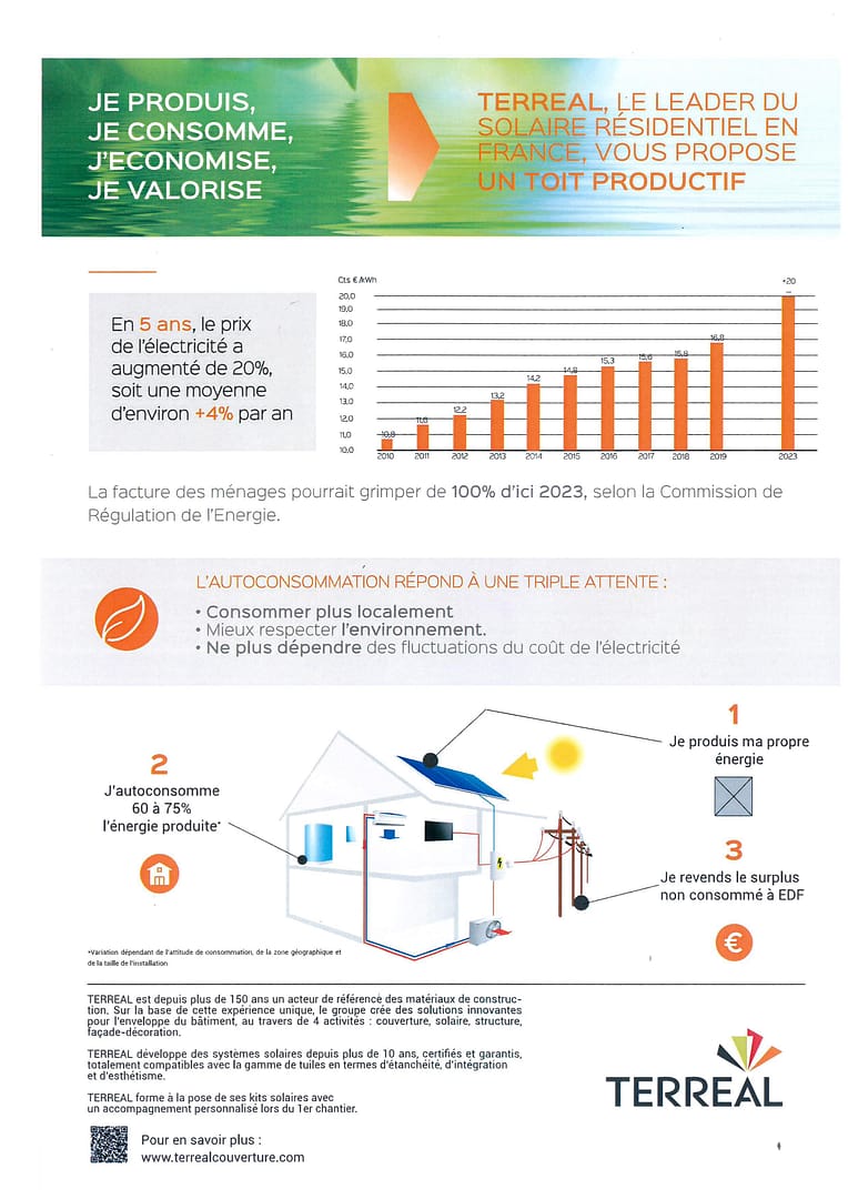 Panneau solaire résidentiel Terreal, économie énergie, écologie maison